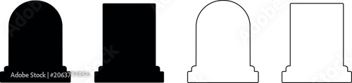 Cuadro en lienzo Set of tombstone silhouettes and outlines for design and illustration
