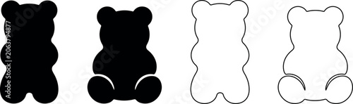 Photos Set of black and white gummy bear icons for design and illustration