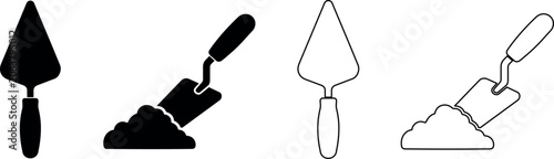 Картината върху платно Set of trowel icons, solid and outline, with and without material