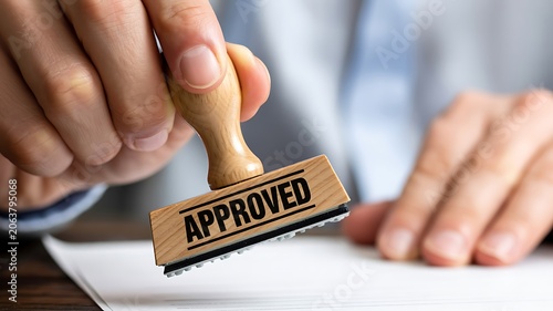 Approved stamp, rubber stamp, document approval, business concept, office supplies