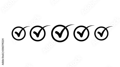 Check mark icon sequence progressing from single to multiple flat vector illustration tick symbol verification validation acceptance correct