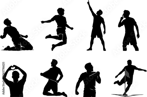 Football soccer player celebration silhouette set celebrating goal and victory