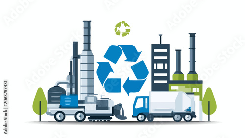 Foto A flat vector illustration showing industrial recycling and waste management pro