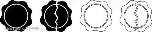 Foto Set of wax seal icons, one solid, one cracked, and their outlines
