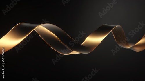 Elegant gold ribbon with metallic texture on black background, flowing golden wave for luxury branding, abstract satin swirl with cinematic lighting