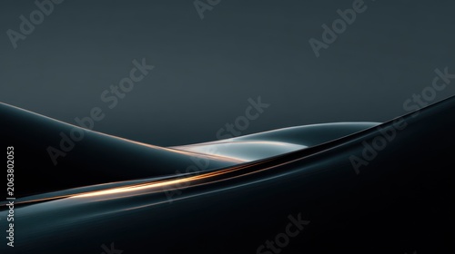 Abstract dark liquid waves with metallic reflections, elegant black silk texture background, futuristic flowing curves for luxury branding