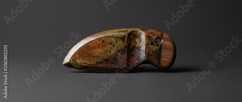 Handcrafted Primitive Stone Style Blade Knife with Wooden Handle on Dark Background