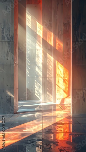 Sunlight streaming through tall windows indoors.
