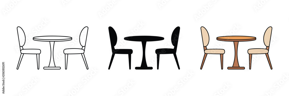 Obraz premium Table Chair Dining Furniture Vector Icons for Restaurant, Cafe Interior Mapping, Hospitality Services and Dining Area Identification