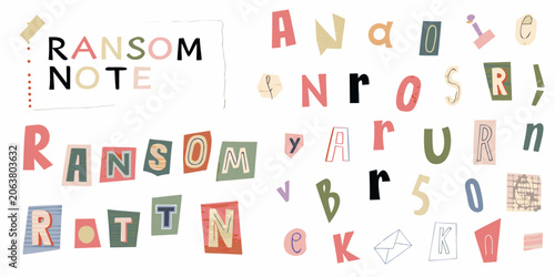 Fotografie Cut out Typography Letters And Symbols Colorful Vector Illustration