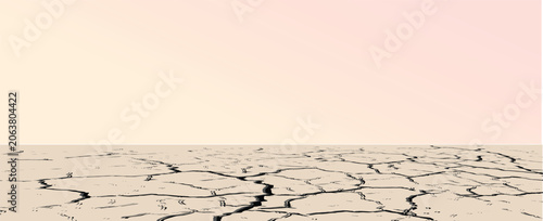Billede på lærred Panorama of a barren wasteland with cracked soil and barely visible sunlight amid an approaching sandstorm