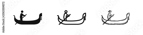 Canvastavla Venice gondola and gondolier icons in solid, outline, and hand-drawn sketch styles for Italy travel