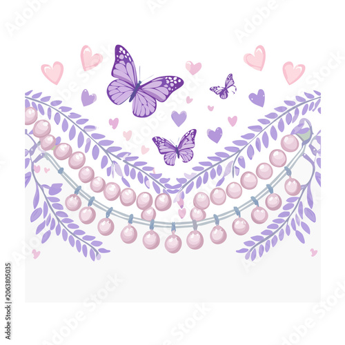 Purple and pink butterfly floral pattern vector