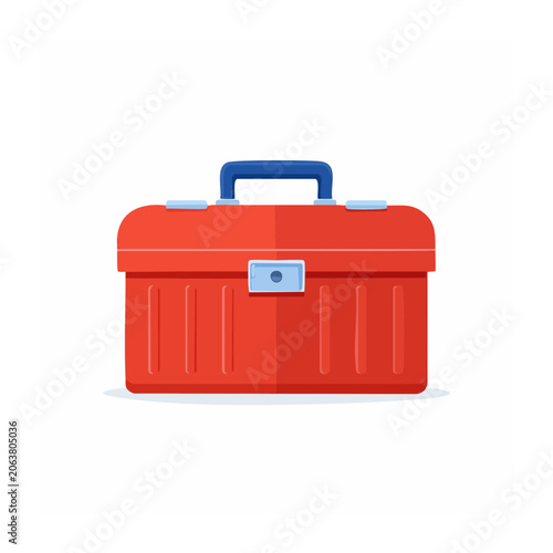 Red suitcase with blue handle and zipper