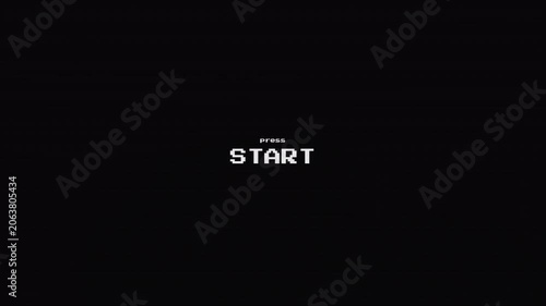 Retro Arcade Menu Interface with Pixelated Press Start Text and Digital Glitch Distortion Overlay 4k video