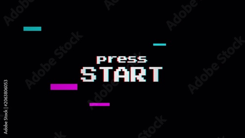 Retro Arcade Start Screen Animation Featuring Glitchy Pixel Typography and Digital Distortion for Gaming Content 4k video