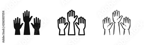 Schilderij op canvas Raised hands icon set