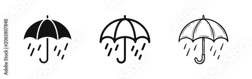 Εκτύπωση καμβά Umbrella Rain Icon Set, Weather Protection Symbols in Solid Outline and Sketch S
