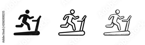 Foto Treadmill running person icon set in solid, line, and hand-drawn sketch styles f