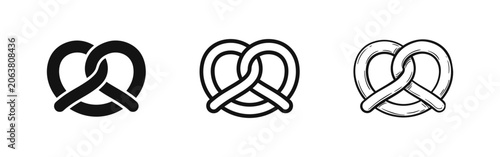 Foto Traditional Pretzel Icons Set in Solid, Outline, and Hand-drawn Sketch Styles, B