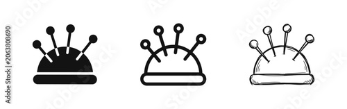 Canvastavla Pincushion with Pins Icon Set, Sewing and Tailoring Tool in Solid, Outline, and
