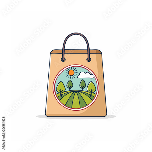 Flat design eco shopping bag with leaf and sun