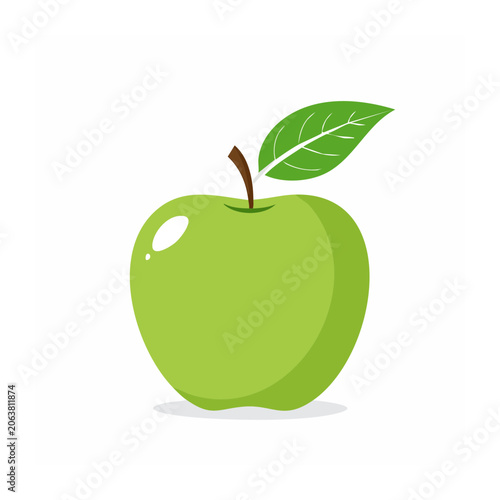 Green apple with leaf isolated on white