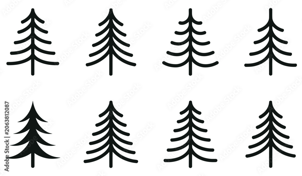Fototapeta premium Elegant Hand Drawn Evergreen Pine Tree Collection Vector Illustration for Winter Holiday and Christmas Projects