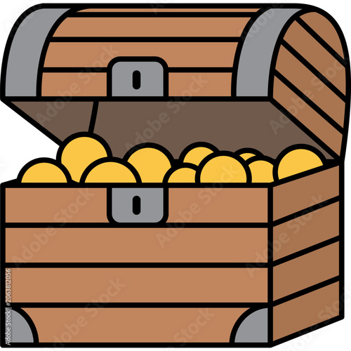 Open wooden treasure chest with gold coins icon