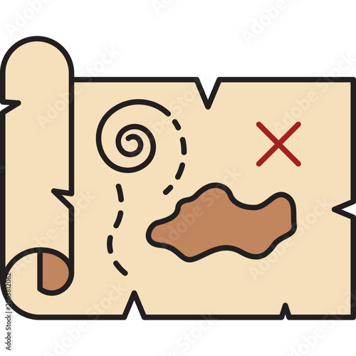Ancient treasure map scroll icon