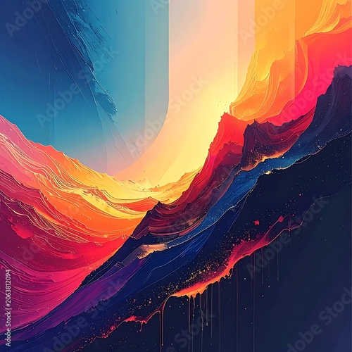 Vibrant colorful mountain landscape abstract art.