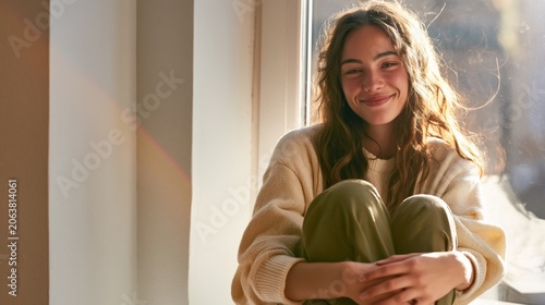 Contemplative Teenager by Window, Smiling at the Camera