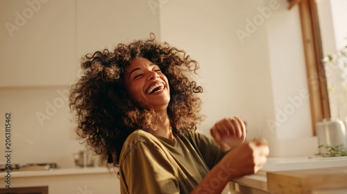 Joyful Woman Smiling in Kitchen