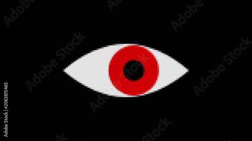 Red Surveillance Eye Animation Featuring Digital Glitch Distortion for Cyber Monitoring and Privacy Concept 4k video