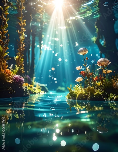 Vibrant underwater scene with colorful fish.