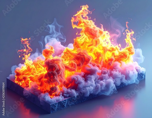 Vibrant flames rising from smoke.