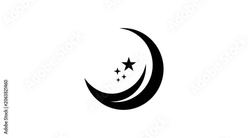Foto Black crescent moon with stars symbol.