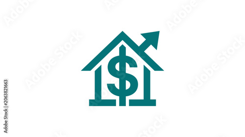Vászonkép Teal house with dollar sign icon.
