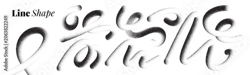 Abstract lines wave noise 3d stipple shape set on vector background. Grainy dot ribbons with brush, ink and airbrush spray