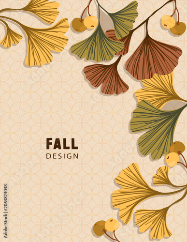 Frame Autumn themed cover. Fall leaves party poster backgrounds. Seasonal sale Vertical banner, flyer for social media, web, ads, promo