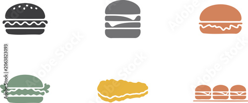 Fotografie Collection of stylized burger icons and fried food items isolated on transparent