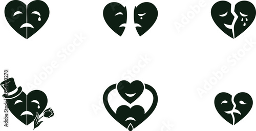Foto Set of symbolic heartshaped masks representing diverse emotions and relationship