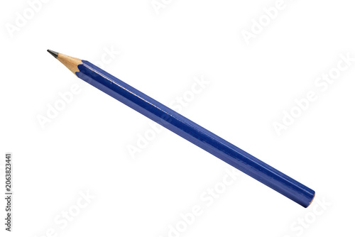 A single sharpened blue wooden pencil on a transparent background, office supply for writing, sketching, and school education tasks