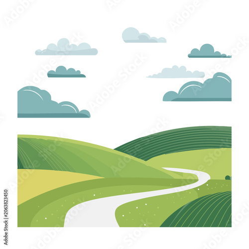 Flat design landscape with mountains and clouds