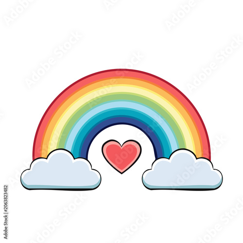 Flat design rainbow with heart and clouds