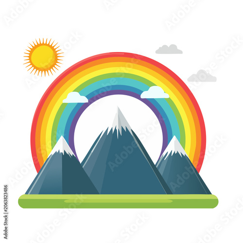 Flat design rainbow with sun and clouds