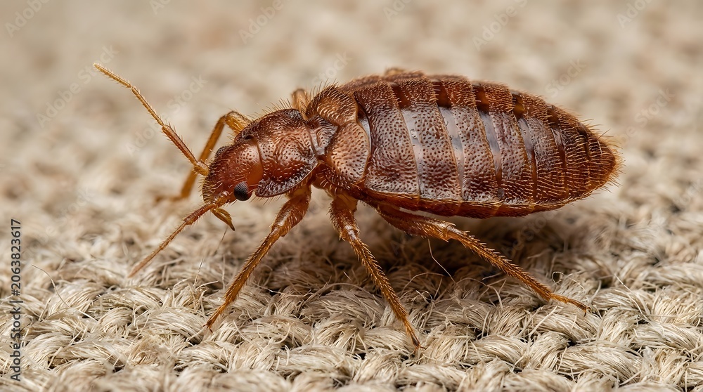 Fototapeta premium Close-up of a bed bug on textured fabric surface