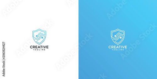 Foto Sleek digital shield logo design representing robust cybersecurity and advanced