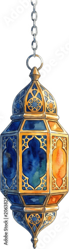 Arabic Islamic lantern watercolor art