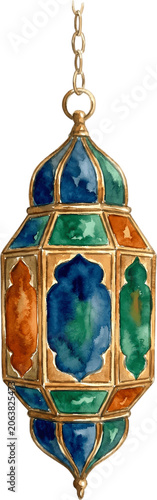 Arabic Islamic lantern watercolor art